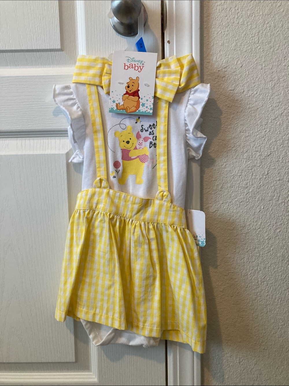 Disney Pooh Bear Yellow Suspender Skirt Romper with onesie